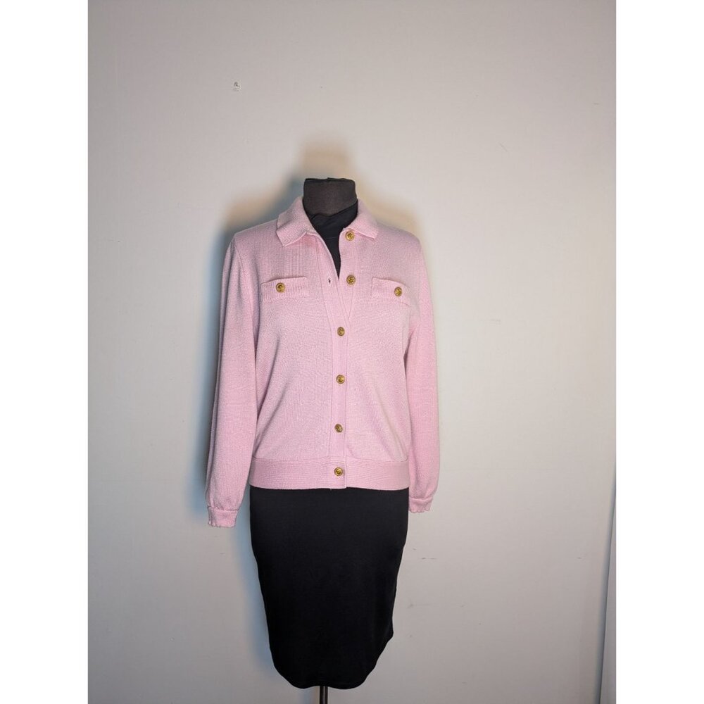 Vintage Pink Button-Up Cardigan Lightweight Knit Gold Hardwear, Size S
